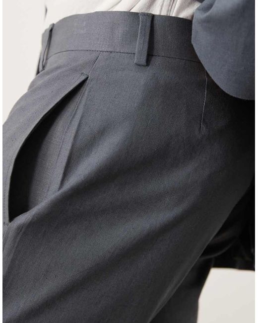 Pantalones De Traje Azules De Corte Slim De Mezcla De Lino De ASOS de hombre de color Blue