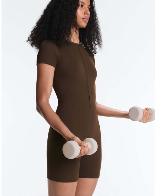 Oysho Brown Comfortlux Short Zip Jumpsuit