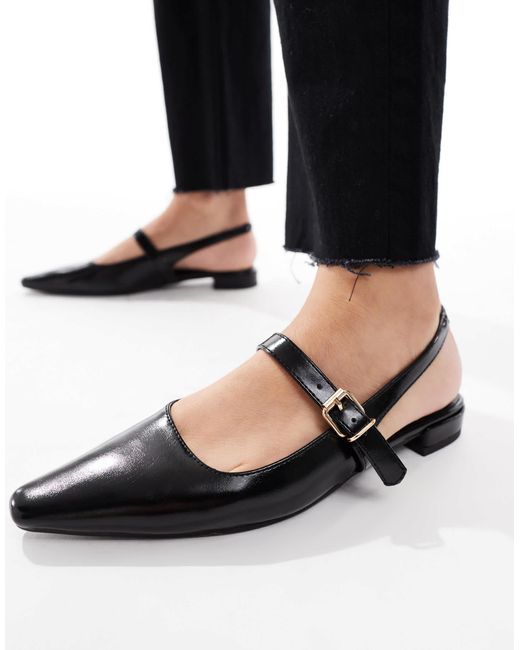 London Rebel Black Luna Sling Back Pointed Toe Flats