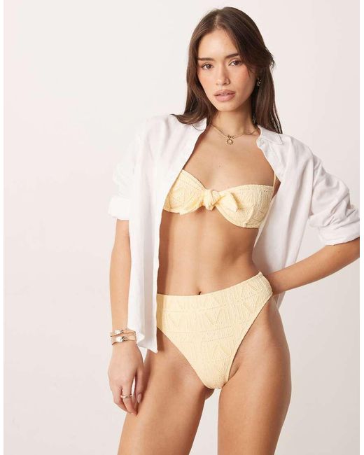 ASOS Natural Kyle Broderie Azores High Leg High Waist Bikini Bottom