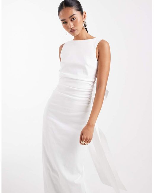 TFNC London White Bridal Bengaline Maxi Dress With Bow Back