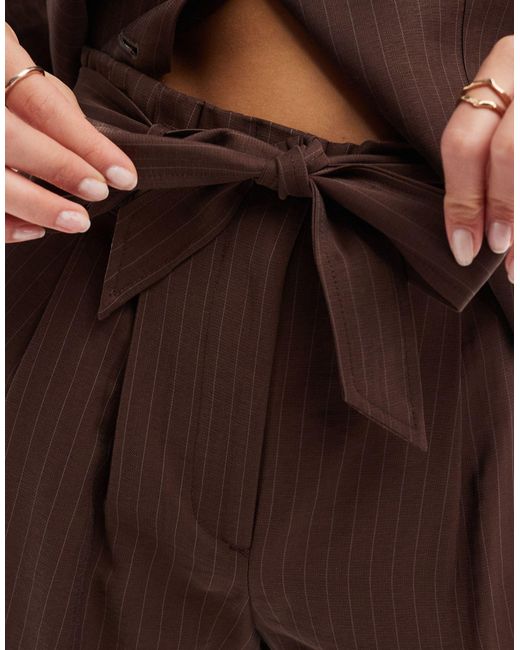 Y.A.S Brown Tailored Pinstripe Paperbag Short Co-ord