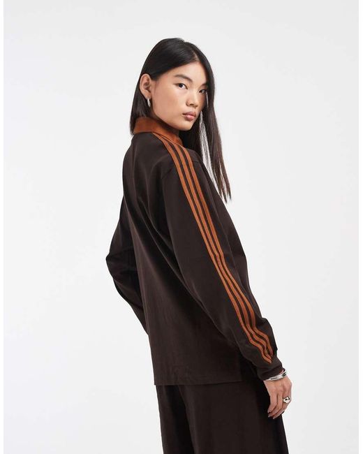 Adidas Originals White Three Stripe Long Sleeve Polo
