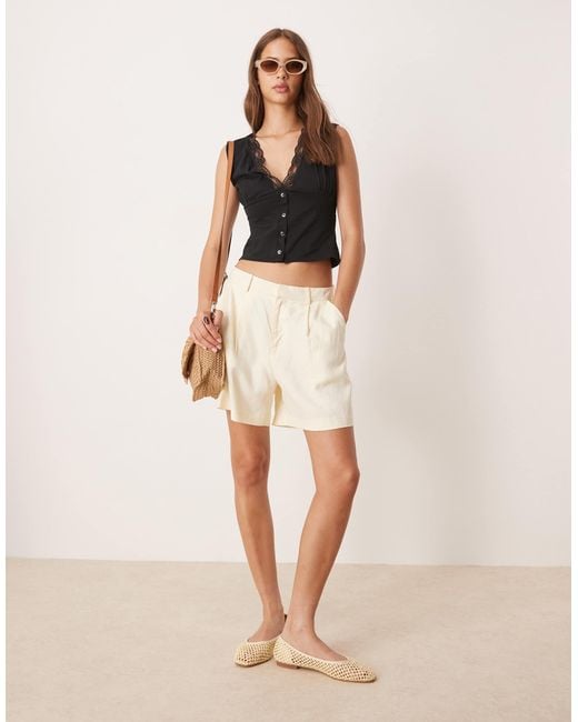 ASOS Black Milkmaid Plunge Button Detail Top With Lace Trim