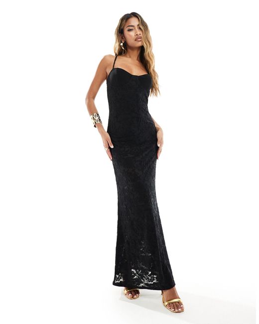 ASOS Black Semi Sheer Burnout Strappy Maxi Dress With Bust Cups