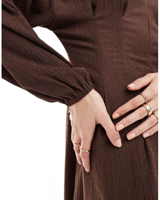 Vestido midi marrón con mangas globo ASOS de color Brown