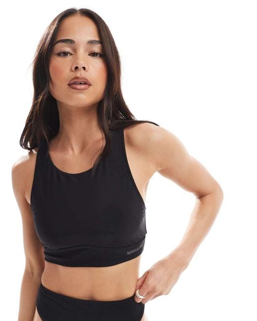 Speedo Black Swim Tops High Neck Bikini Crop Top