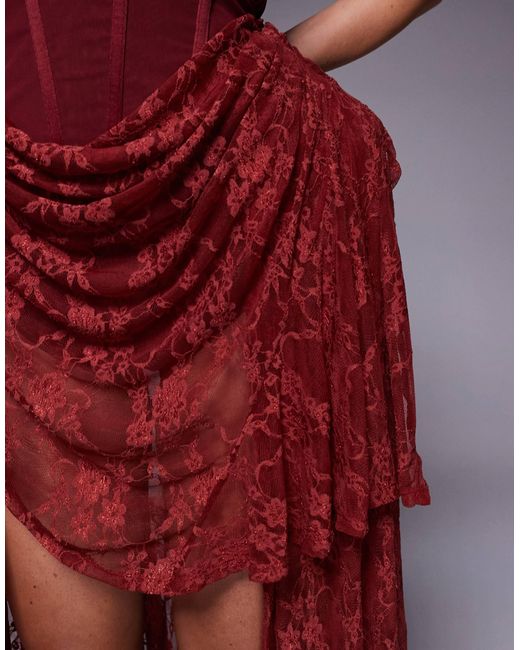 ASOS Red Premium Hitched Corset Lace Mini Dress With Hip Pads And High Low Skirt