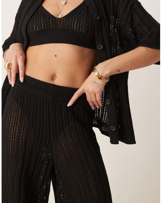Pantalon palazzo d'ensemble en maille pointelle ASOS en coloris Natural