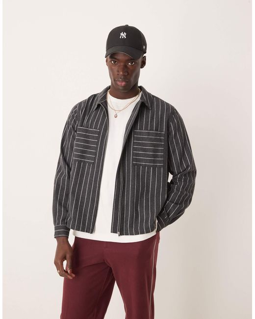 ASOS Black Brushed Stripe Shacket for men