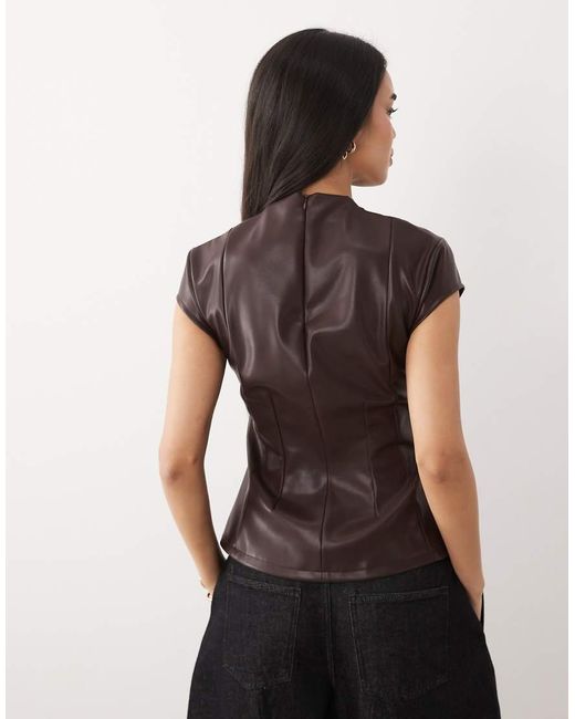 ASOS Brown Pu Tailored Cross Body Cinched Waist Top