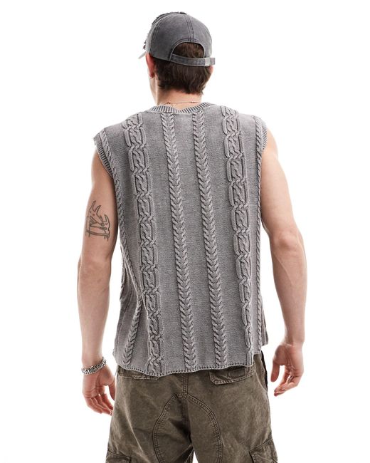 Collusion Gray Ulra Distressed Washed Knitted Vest for men
