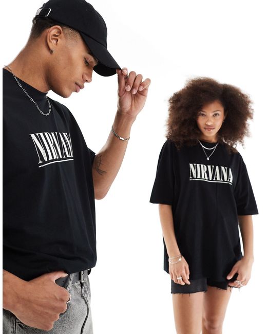 T-shirt unisex oversize nera con grafiche della band "nirvana" su licenza di ASOS in Black