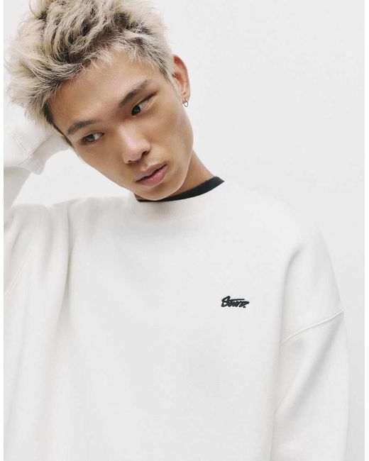 Pull&Bear White Round Neck Stwd Sweatshirt for men