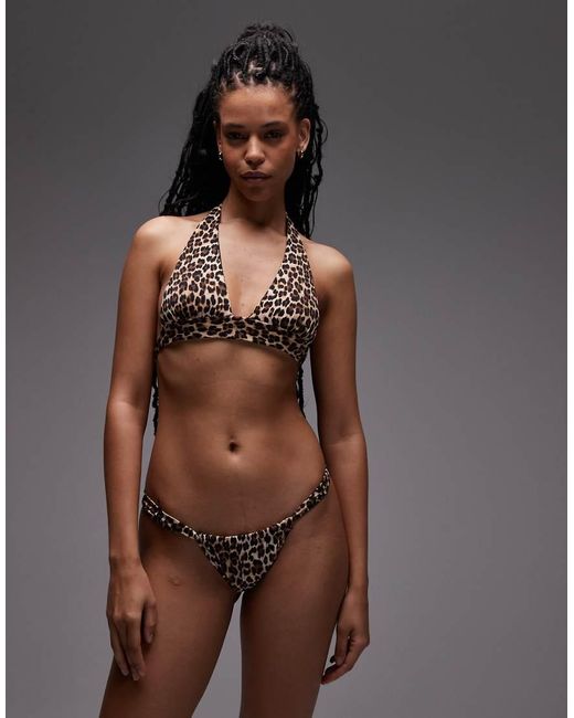 Slip Bikini Leopardati Marroni di Mango in Brown