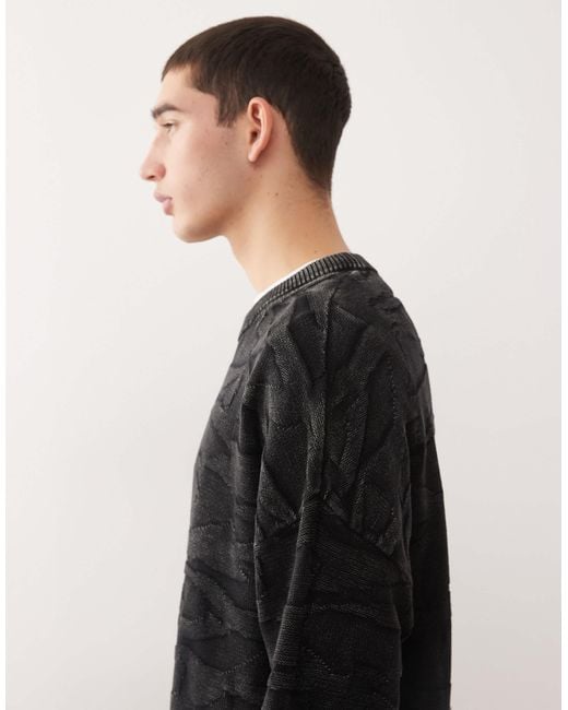 Weekday Black Boxy Fit 3d Texture Effect Jumper for men