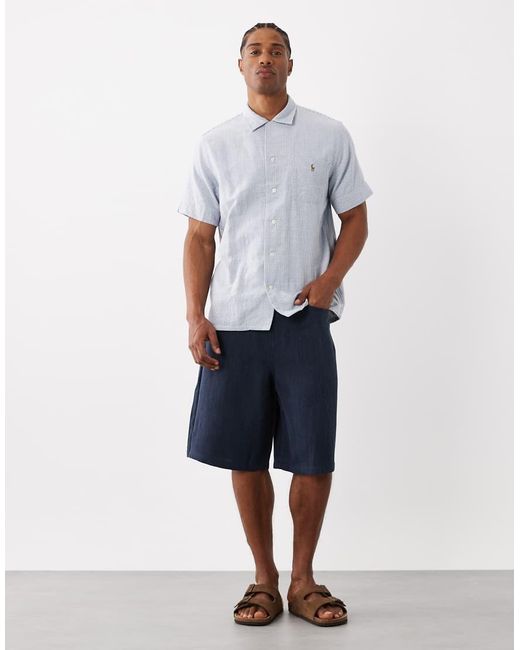 Polo Ralph Lauren Blue Icon Logo Short Sleeve Striped Print Shirt for men