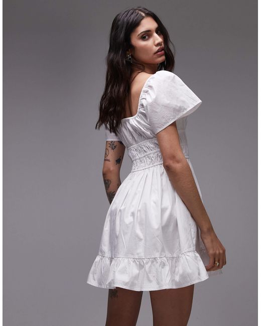 Robe mi-longue froncée en popeline - écru Tommy Hilfiger en coloris Gray