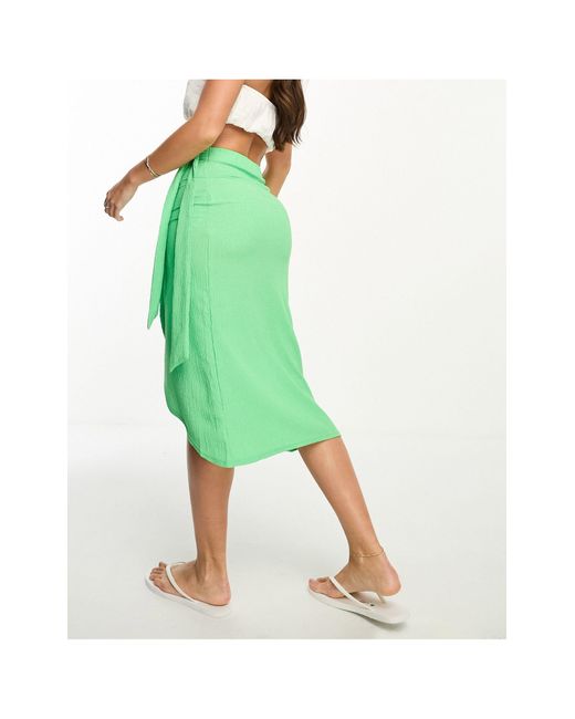 Pieces Exclusive Wrap Sarong Midi Skirt in Green | Lyst
