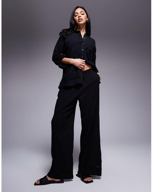 River Island Blue Crinkle Wide Leg Trouser Co-ord