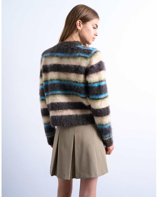 TOPSHOP Pluizig Gebreid Gestreept Vest in het Multicolor