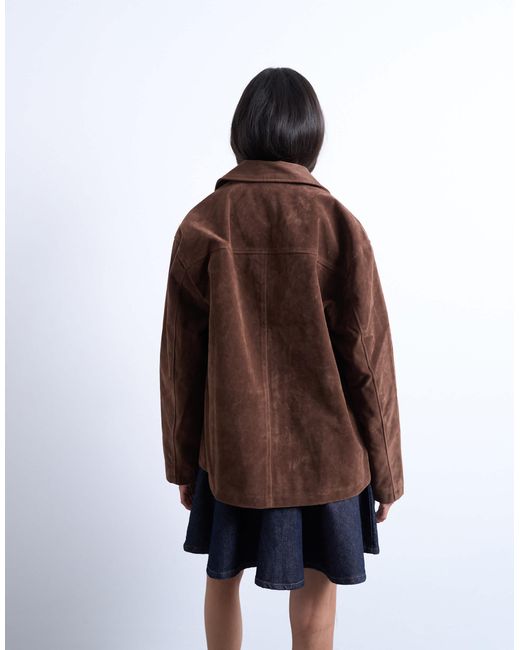 TOPSHOP Brown – kastige jacke aus wildlederimitat