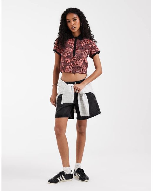 Fred Perry Red X Amy Winehouse Printed Tropical Floral Short Sleeve Polo Shirt