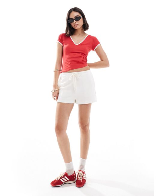 Miss Selfridge Red V Neck Crop Top With Contrast Tipping