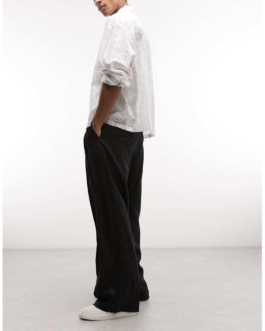Weekday Black Linen Wide Leg Tailored Trousers With Front Pleats for men