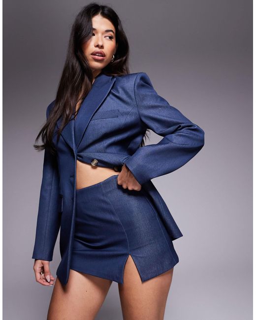 River Island Blue Notch Front Denim Mini Skirt Co-ord