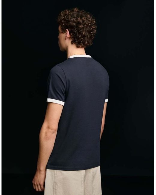 Bershka Black Short Sleeve Contrast Rib T-shirt for men