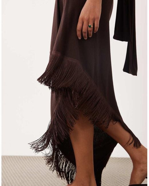 ASOS Pink Knit Fringe Sarong Midi Skirt