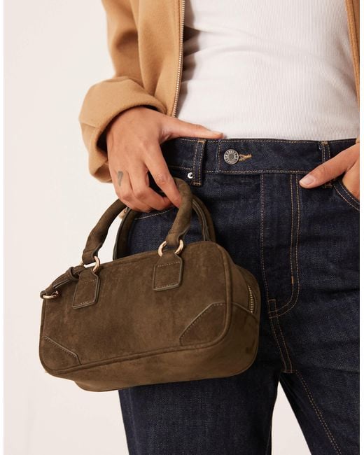 ASOS Green Faux Suede Mini Bowler Bag With Detachable Cross Body Strap