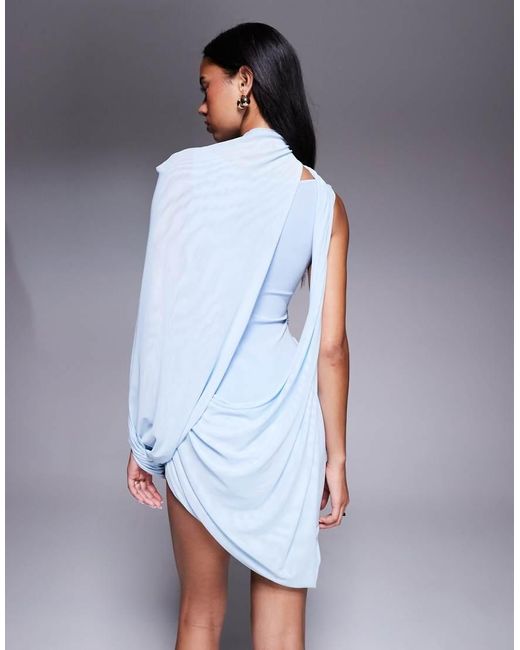 Vestido Corto Drapeado De Malla De ASOS de color Blue