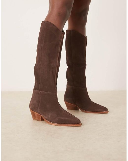 Free People Suede Slouch Cowboy Boots in Brown | Lyst UK