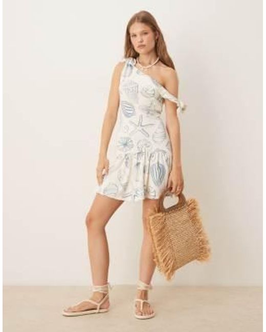ASOS Natural Fallen Knot Shoulder Dropped Waist Mini Dress