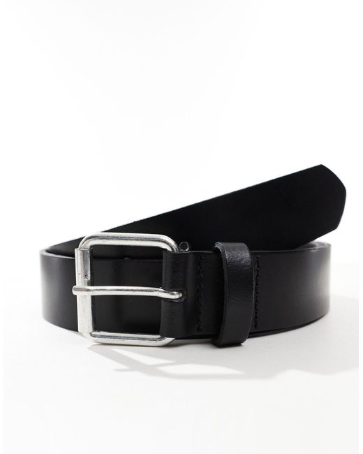 ASOS Black Leather Belt With Square Buckle for men