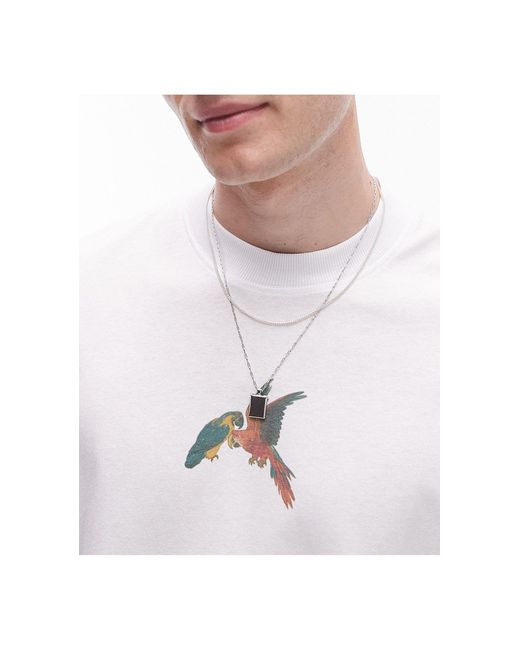 Topman Gray Premium Extreme Oversized Fit T-shirt With Front And Back Parrots Print for men