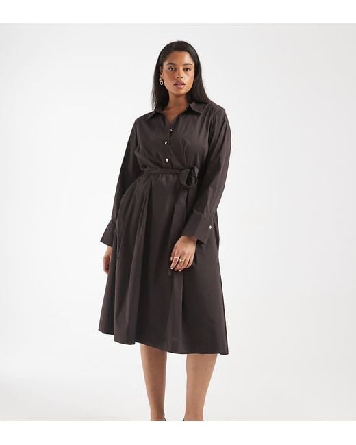 Vero Moda Black Belted Poplin Midi Shirt Dress