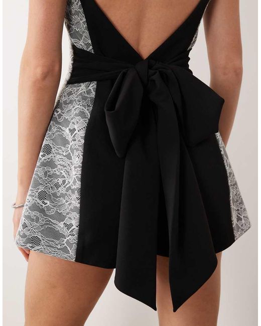 ASOS Black Tailored Playsuit With Lace Trim Detail