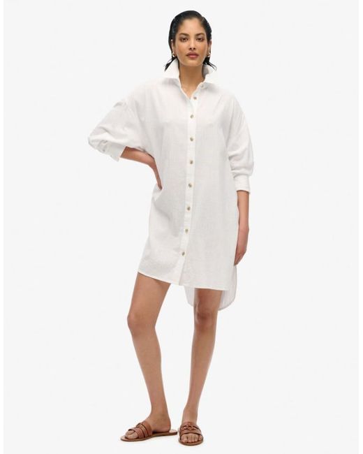 Superdry White Ibiza Longline Beach Shirt