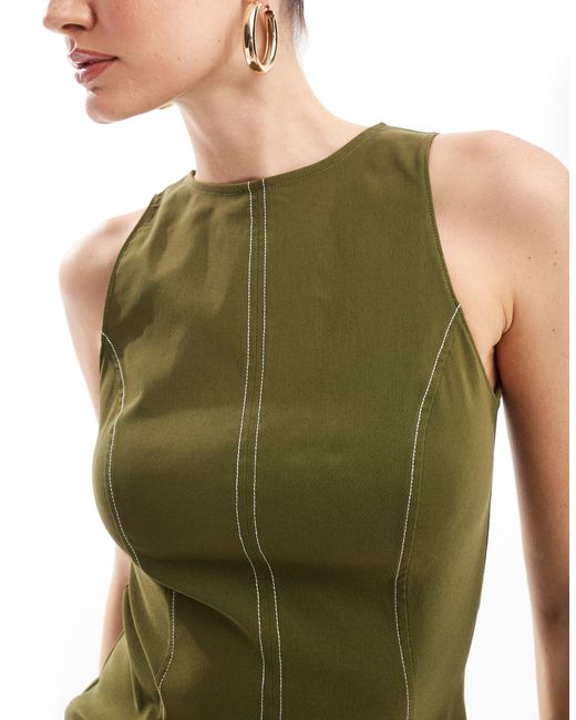 ASOS Green Topstitch Midi Dress