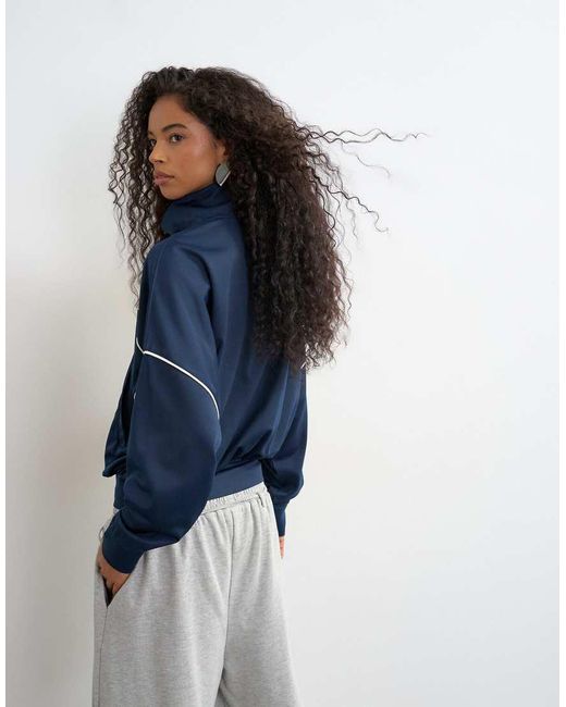 TOPSHOP Blue Sports High Neck Piped Jacket