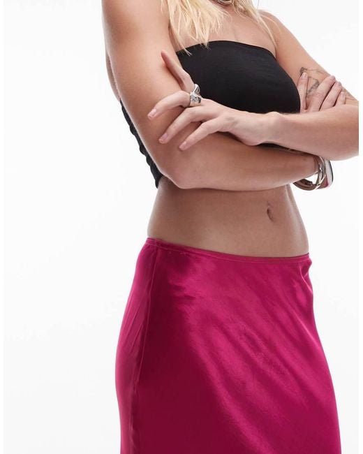 TOPSHOP Pink Satin Bias Maxi Skirt