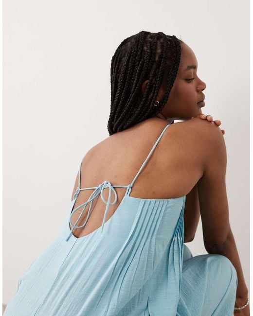 ASOS Blue Asos Design Tall Wide Leg Jumpsuit With Pintuck Detail