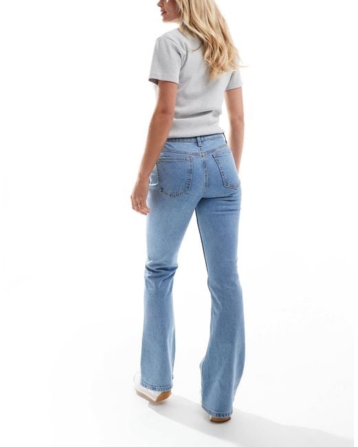 ASOS Blue Asos Design Petite Mid Rise Flare Jeans