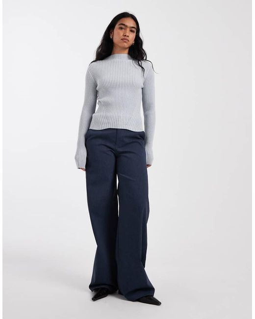 Collusion Blue Bengaline Tailored Low Rise Trousers