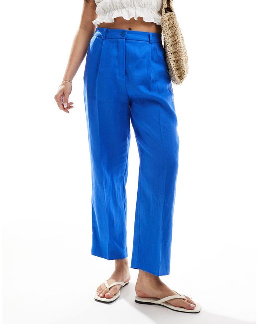Pantalon slim en lin avec taille élastique Mango en coloris Blue