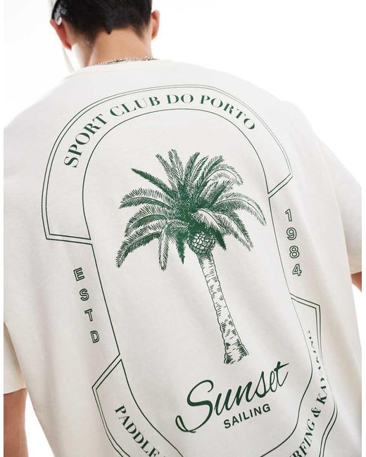 Jack & Jones Gray Oversized T-shirt With Palm Print for men