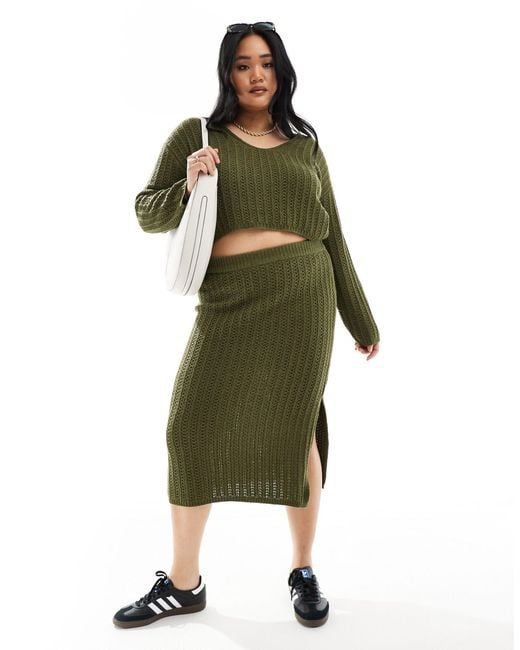 ASOS Green Asos Design Curve Knitted Midi Skirt